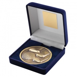 4in Gold Golf Medal In Blue Box