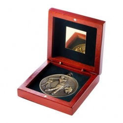 60mm Gold Golf Player Medal In Wood Box