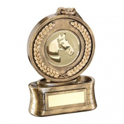 Horse Medal Trophy in Bronze & Gold Resin