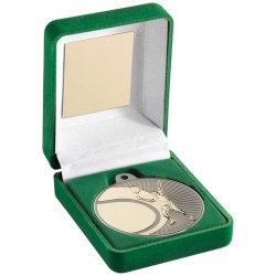50mm Matt Silver & Bronze Tennis Medal in Green Box