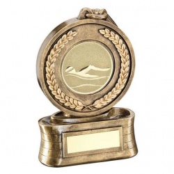 Swimming Medal Trophy in Bronze & Gold Resin