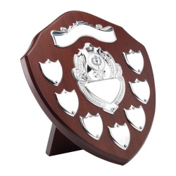 9in Wooden Awards Plaque with 7 Side Shields