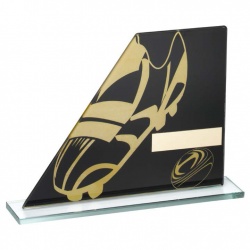 Rugby Black & Gold Glass Plaque Award