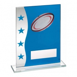 Rugby Clear & Blue Glass Plaque