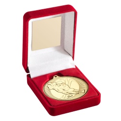 Gold Rugby Medal With Red Case