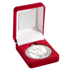 Silver Rugby Medal With Red Case