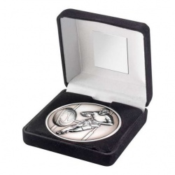 70mm Rugby Medal in Antique Silver
