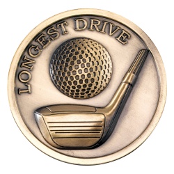 70mm Golf Longest Drive Medal in Antique Gold