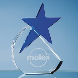 20cm Optical Crystal Circle with a Cobalt Blue Star Award