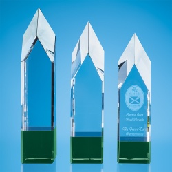 Clear & Emerald Green Optical Crystal Pointed Monolith Award