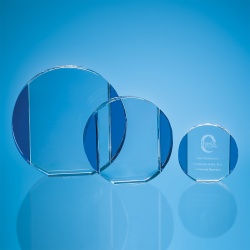 15.5cm Clear & Cobalt Blue Optical Crystal Column Circle Award