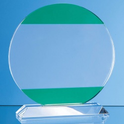 16.5cm Clear & Light Emerald Green Optical Crystal Circle Award
