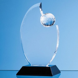 Optical Crystal Globe Award Mounted on an Onyx Black Base