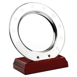 Silver Plated Stars Salver On Wooden Stand