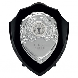 Black Wood Awards Shield with Chrome Plaque